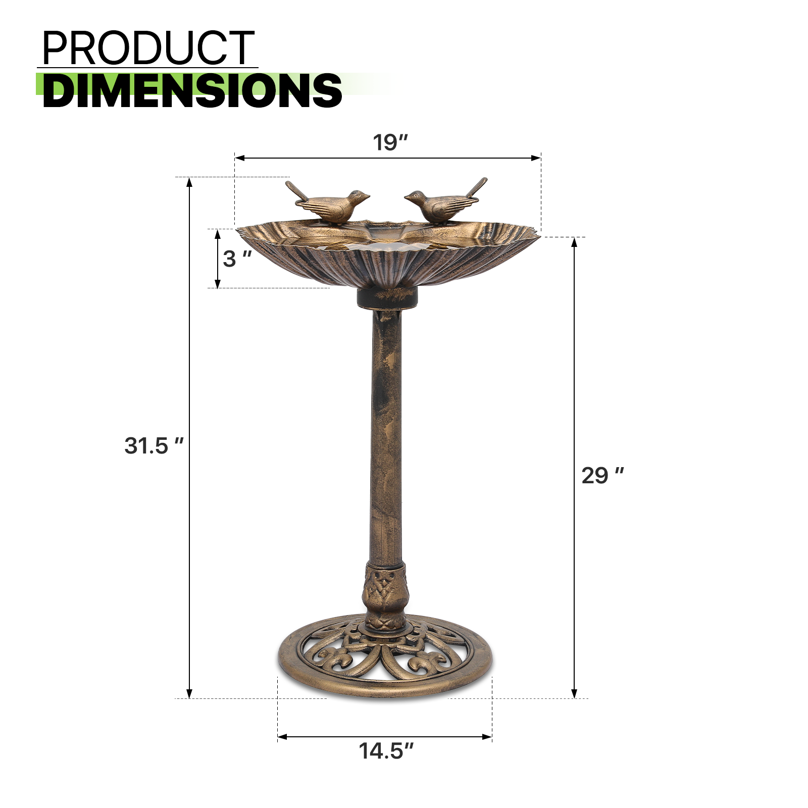 Outdoor Pedestal Solar Pumb Bird Bath Bronze Freestanding Garden Backyard D??cor