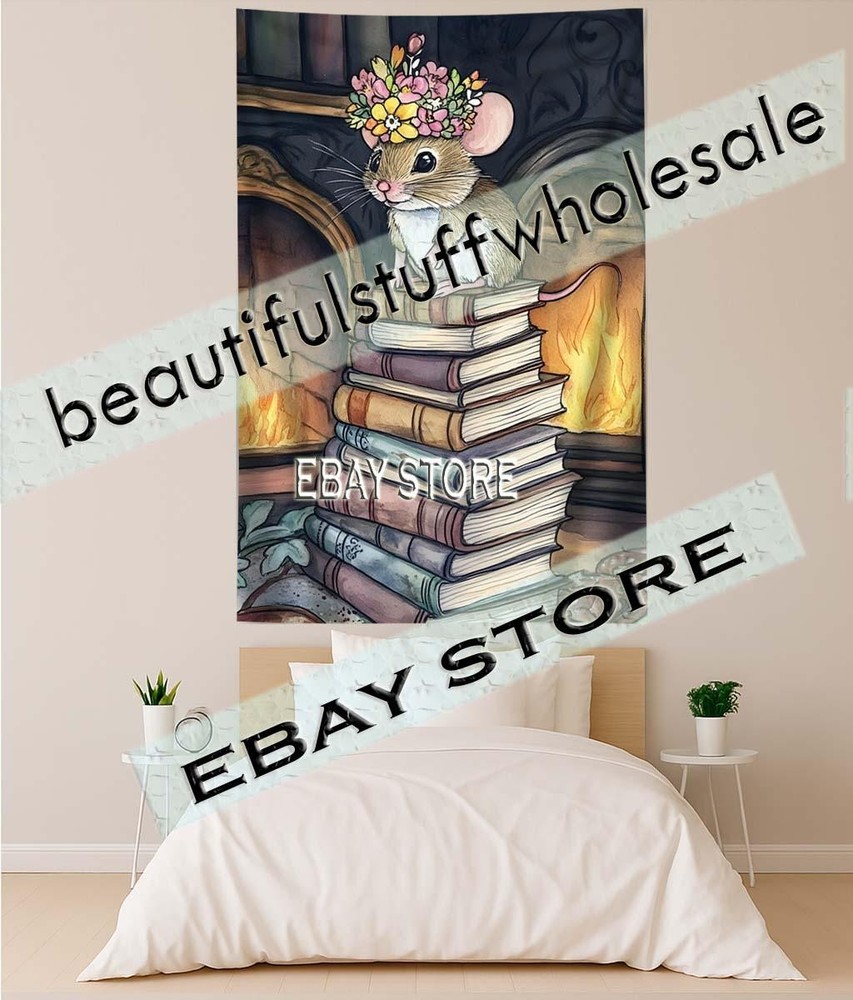 Mouse Library Tapestry Rustic Winter Wall Decor wall decals 59X82 in