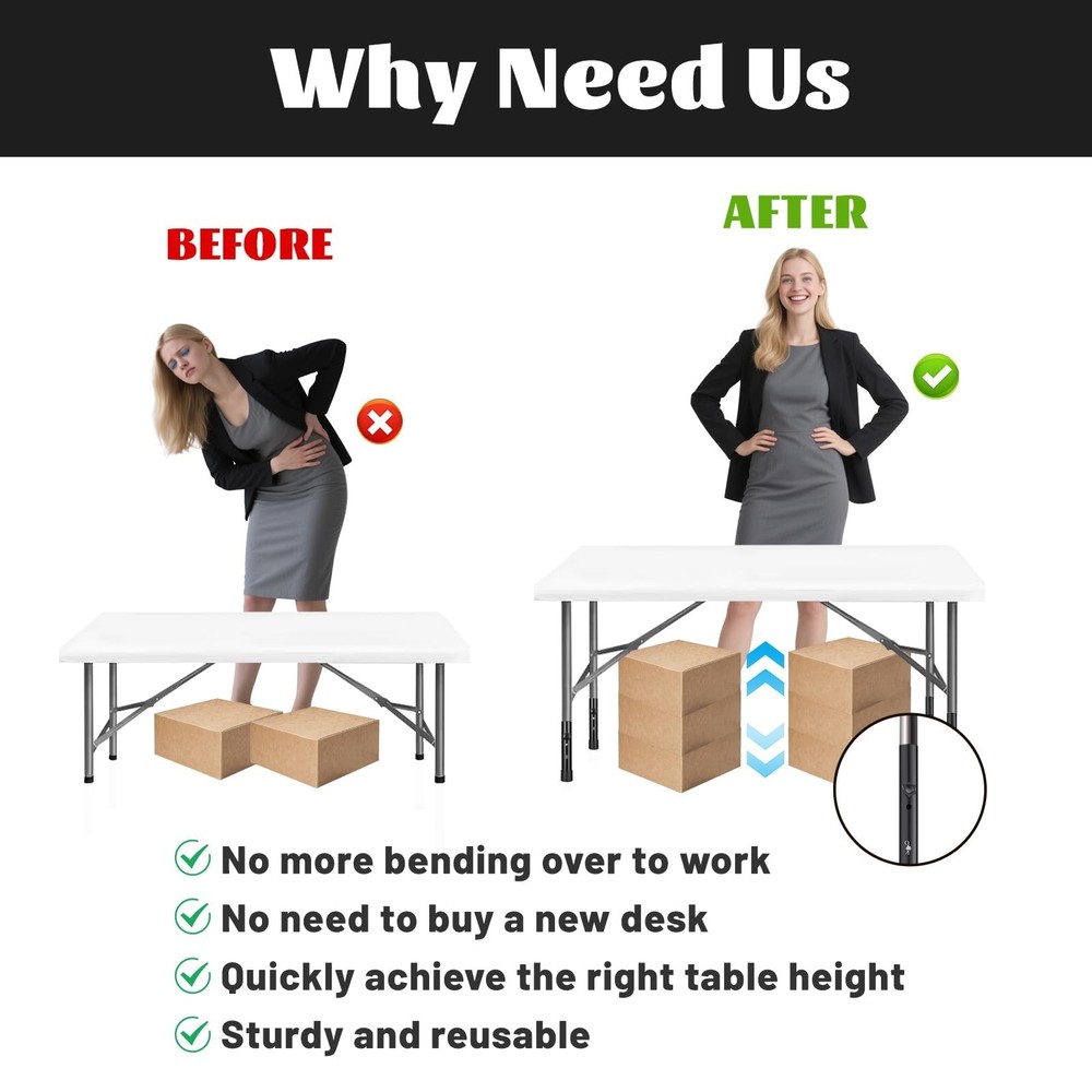 Table Legs Extensions for Straight/Bent Folding Tables, Metal Folding Table L...