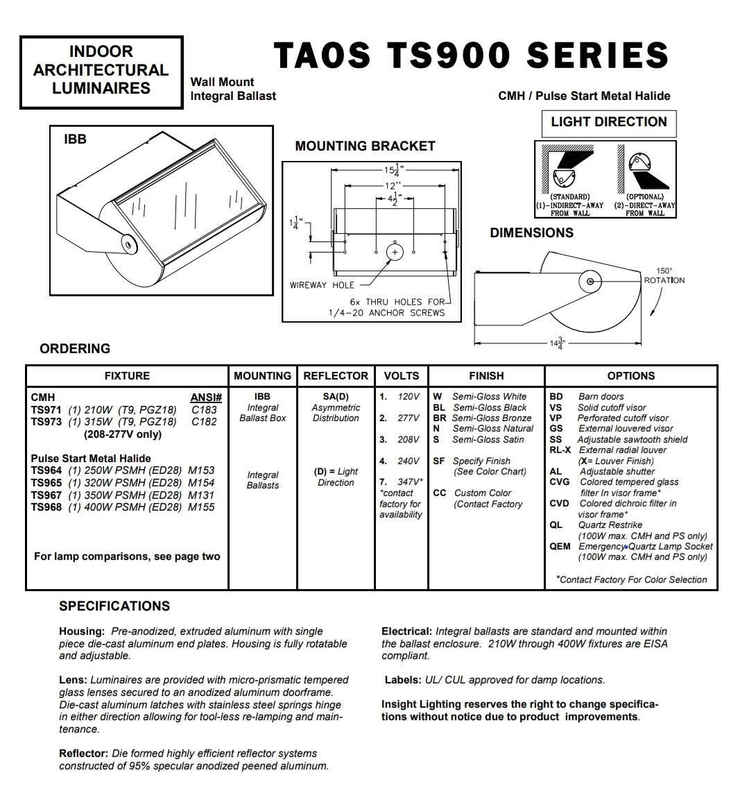 Vintage Insight Lighting Taos TS900 Wall Mount Luminary Commercial NOS 400W