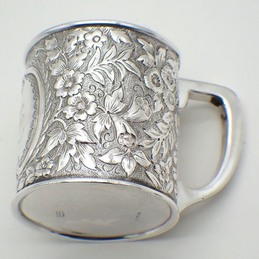 Repousse Floral Cup Sterling Silver 1900s Mono E