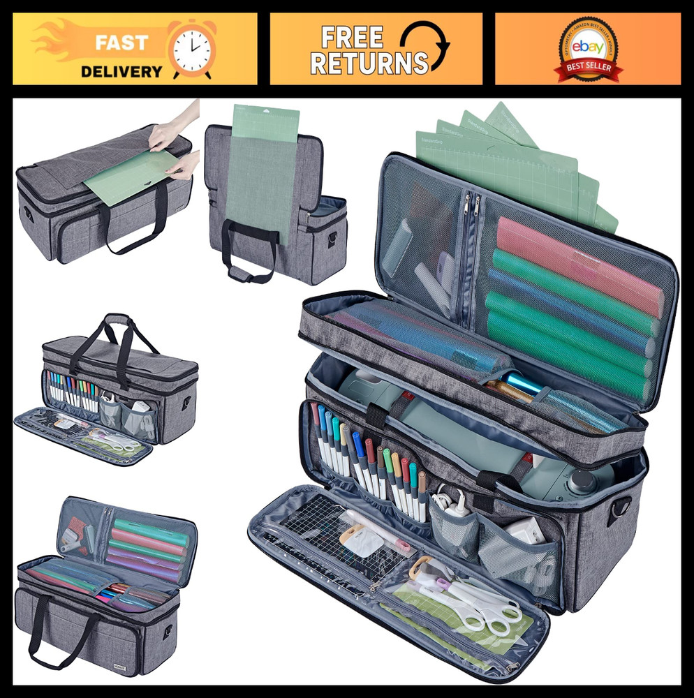 Double Layer Carrying Case for Cricut Maker 4 & Explore 4, Multi Pockets, Grey