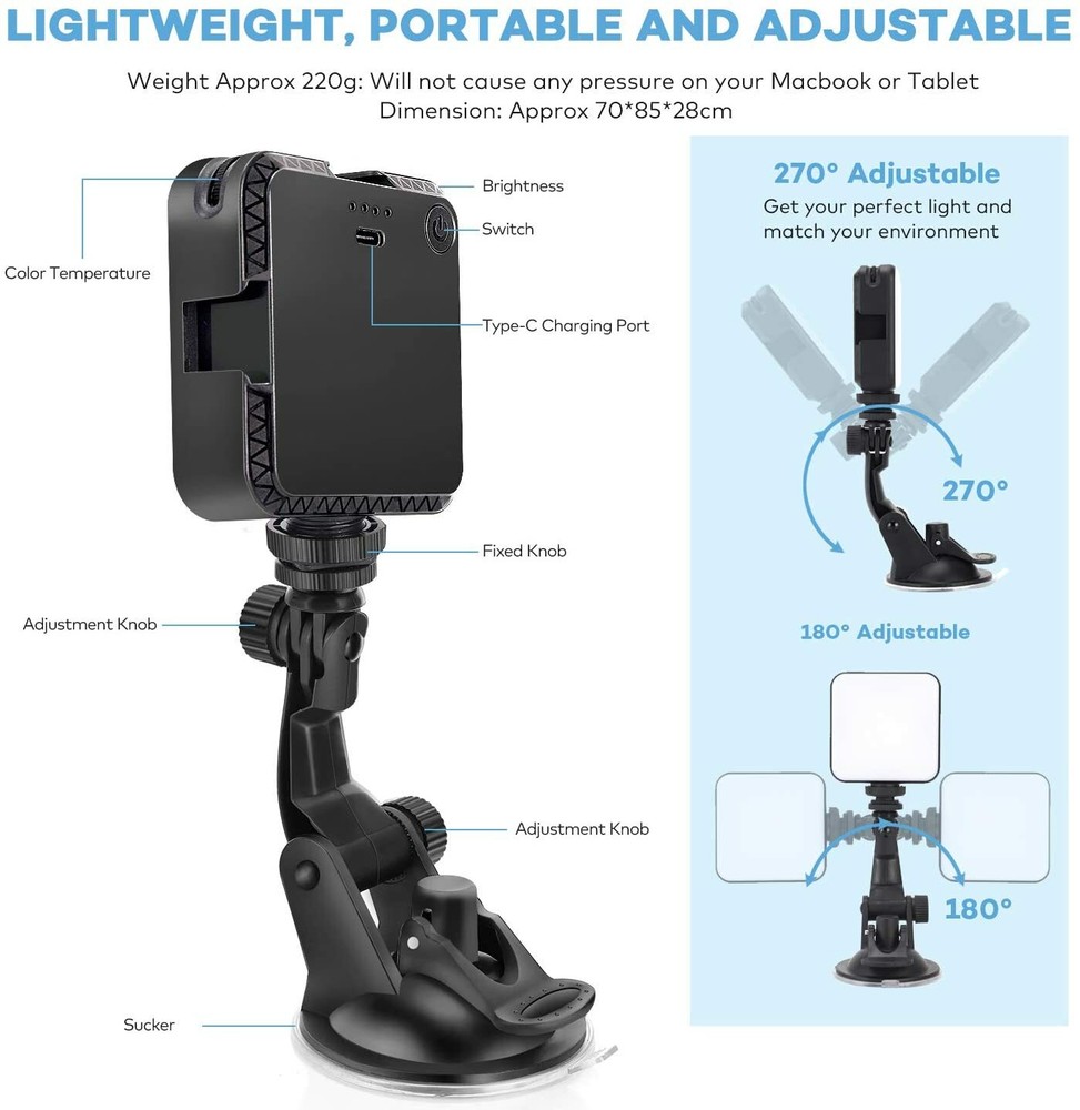 Atkan Video Conference Portable LED Light for Live Streaming Type-C