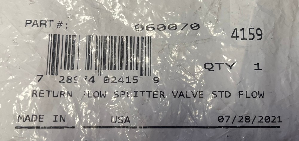 VELVAC Return Flow Splitter Valve 060070