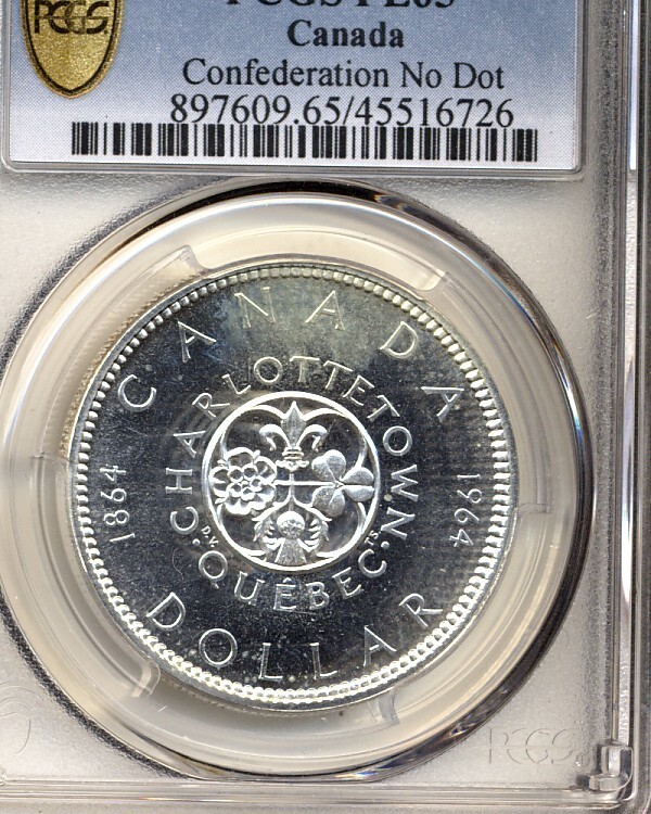 1964 PCGS PL65 CANADA CONFEDERATION NO DOT SILVER DOLLAR