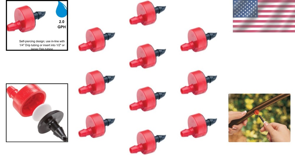 Self-Piercing Drip Irrigation Emitters: 2 GPH, 10-Pack for Easy Installation