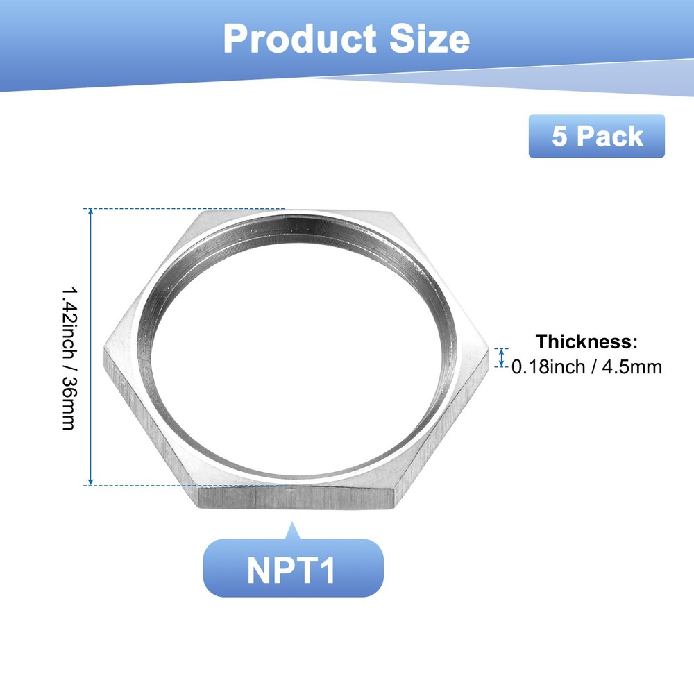 5-Pack Cast Pipe Fitting Hex Locknut, NPT1 Female Thread Hex Locking Nut