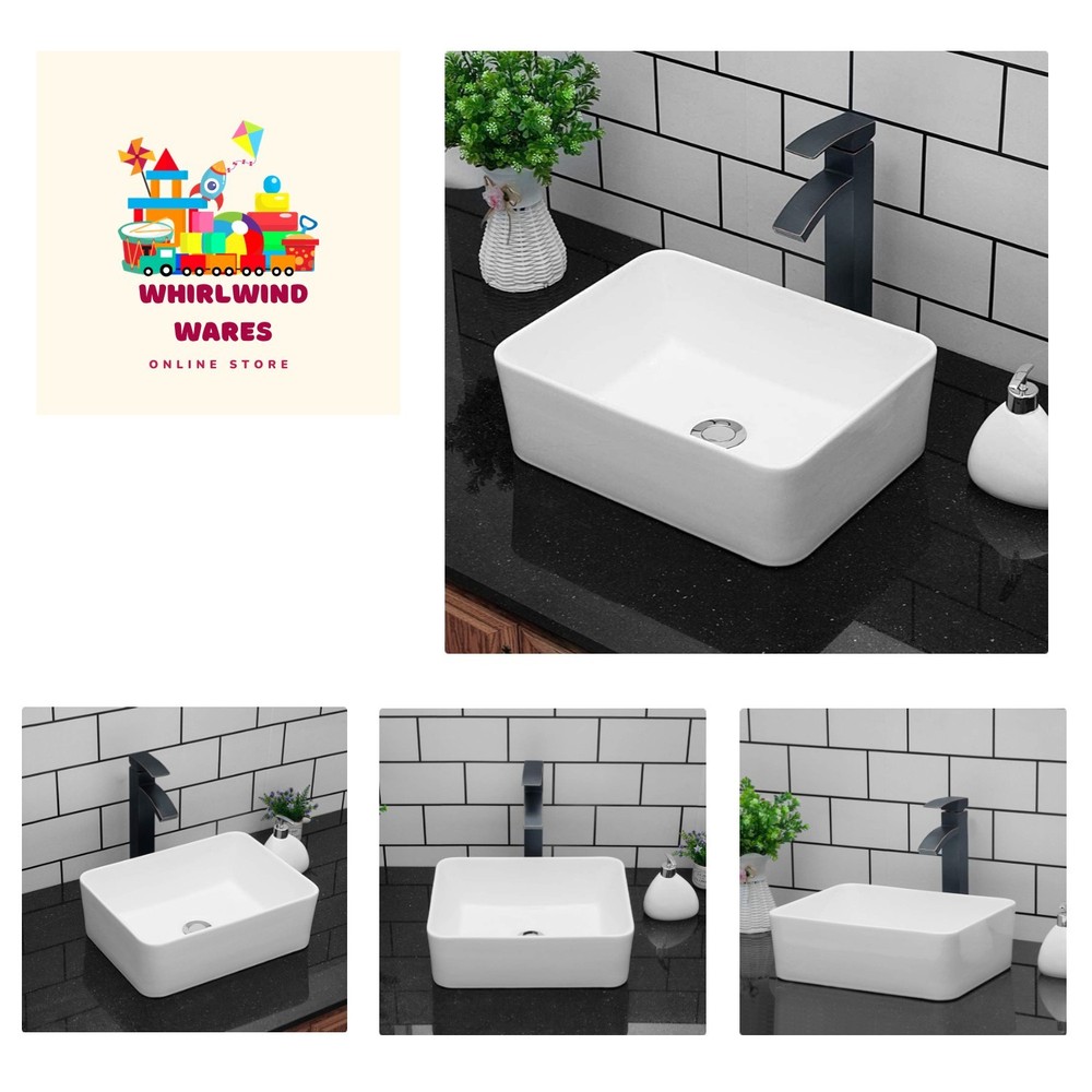 Vessel Sink Rectangular - 16"x12" Modern White Bathroom Sink Rectangle Above ...