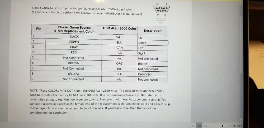 TWO 6FT 6 Pin Replacement cable wire to repair Atari 2600 controller Joystick V4