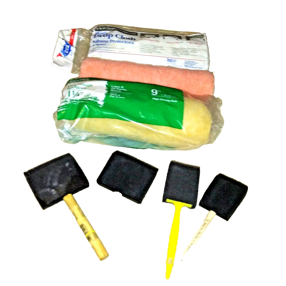 7 pc paint accessories drop cloth, roller,and foam brush set
