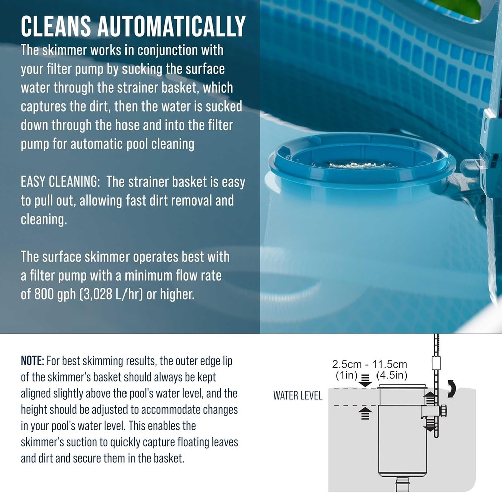 Efficient Floating Pool Skimmer - Includes 5 Adapters for Easy Installation