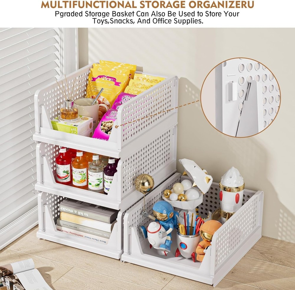 SNSLXH 5 Pack Foldable Closet Storage Baskets Stackable White for Bathroom