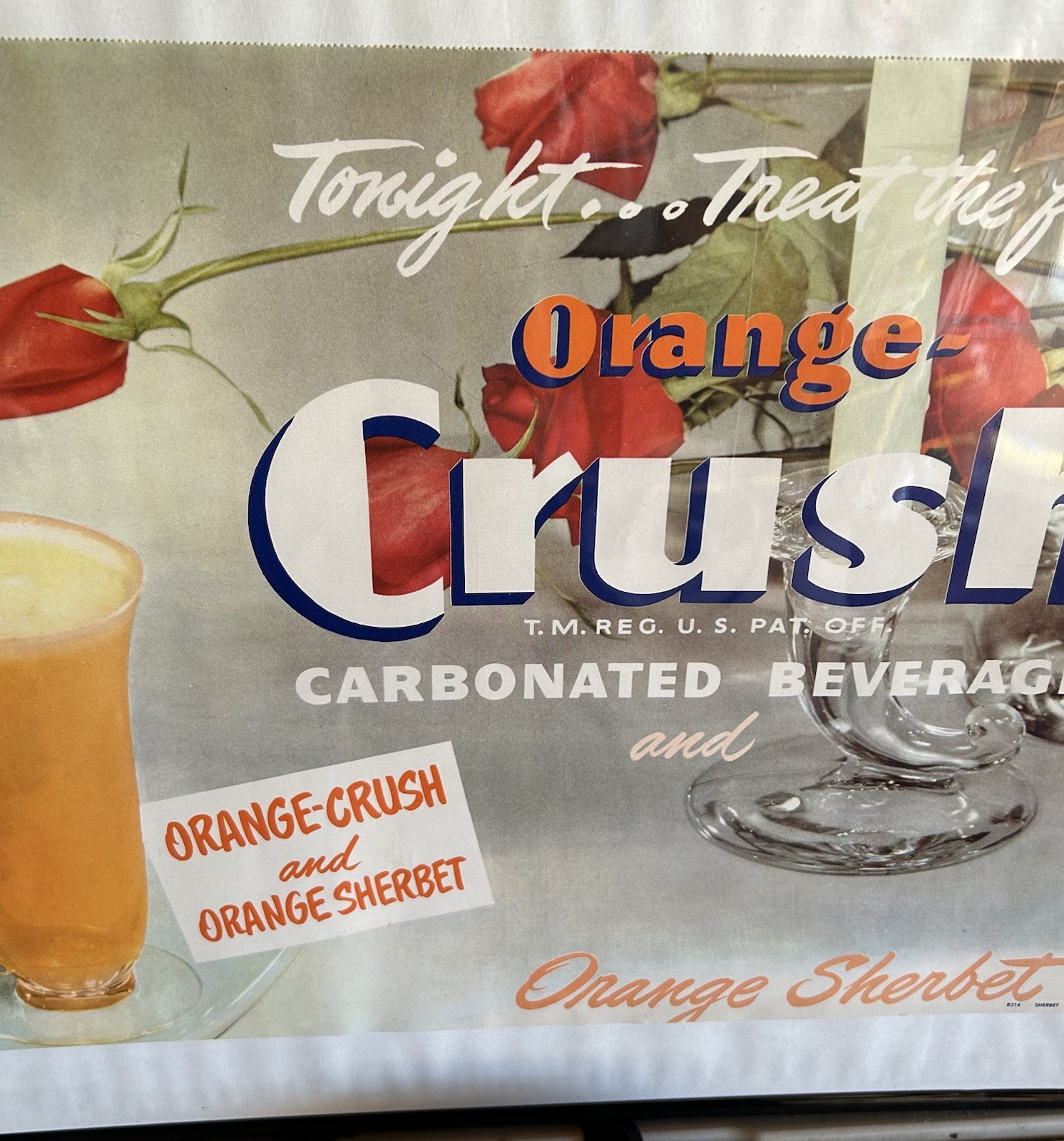 1940s Paper Orange Crush Sign