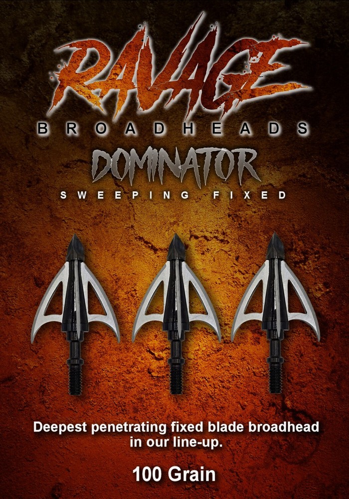 RAVAGE DOMINATOR fixed Broadhead 100gr Chisel Tip 1.35" would channel NEW! 3pk