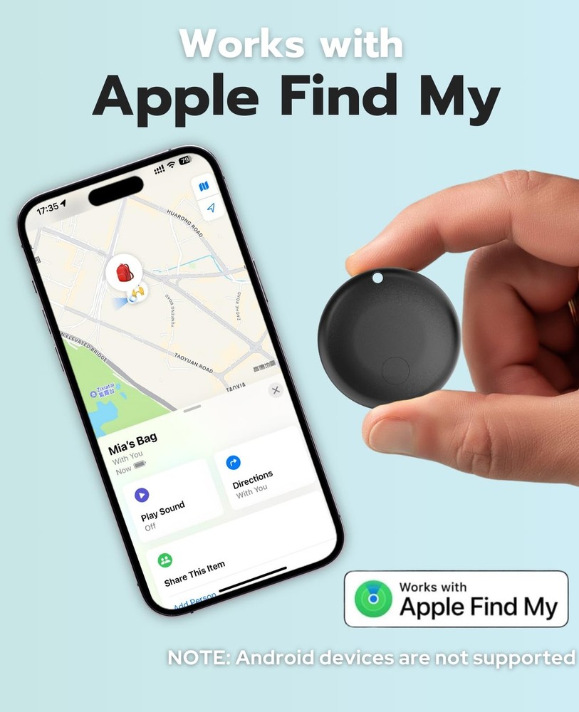 Mini Air Tags Smart Tracker Work with Apple Find My (iOS Only) 2-Pack, IP67 W...