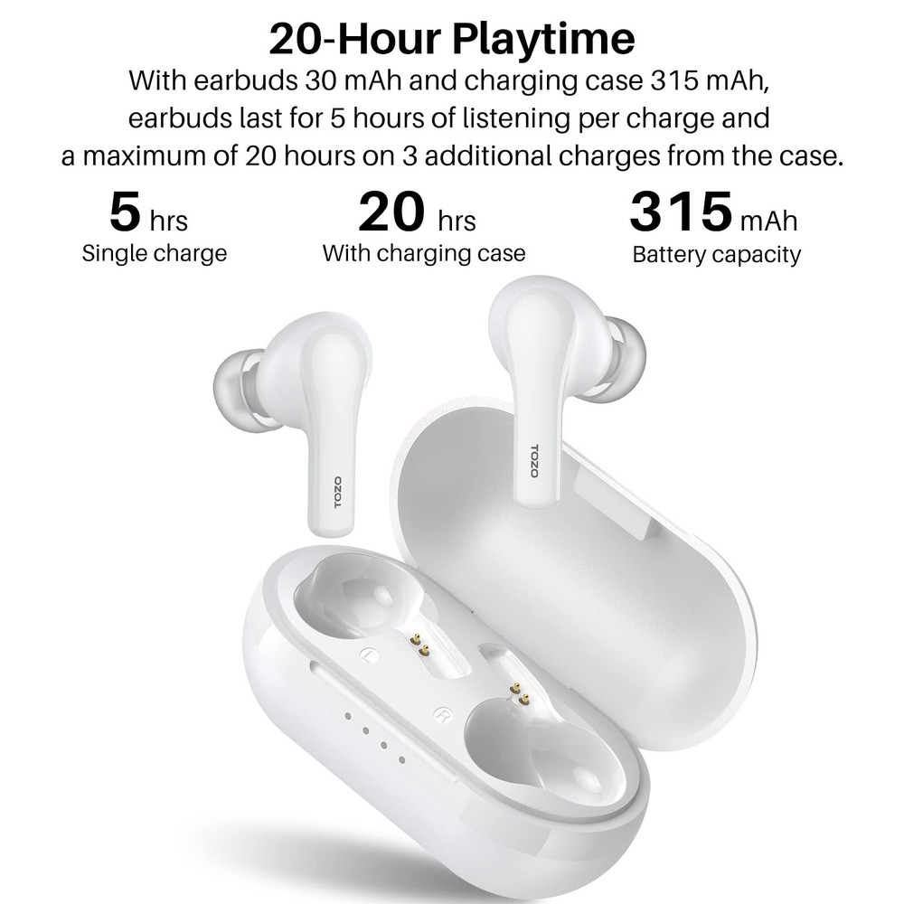 TOZO A2 Mini Wireless Earbuds Built-in Microphone, White (Renew)