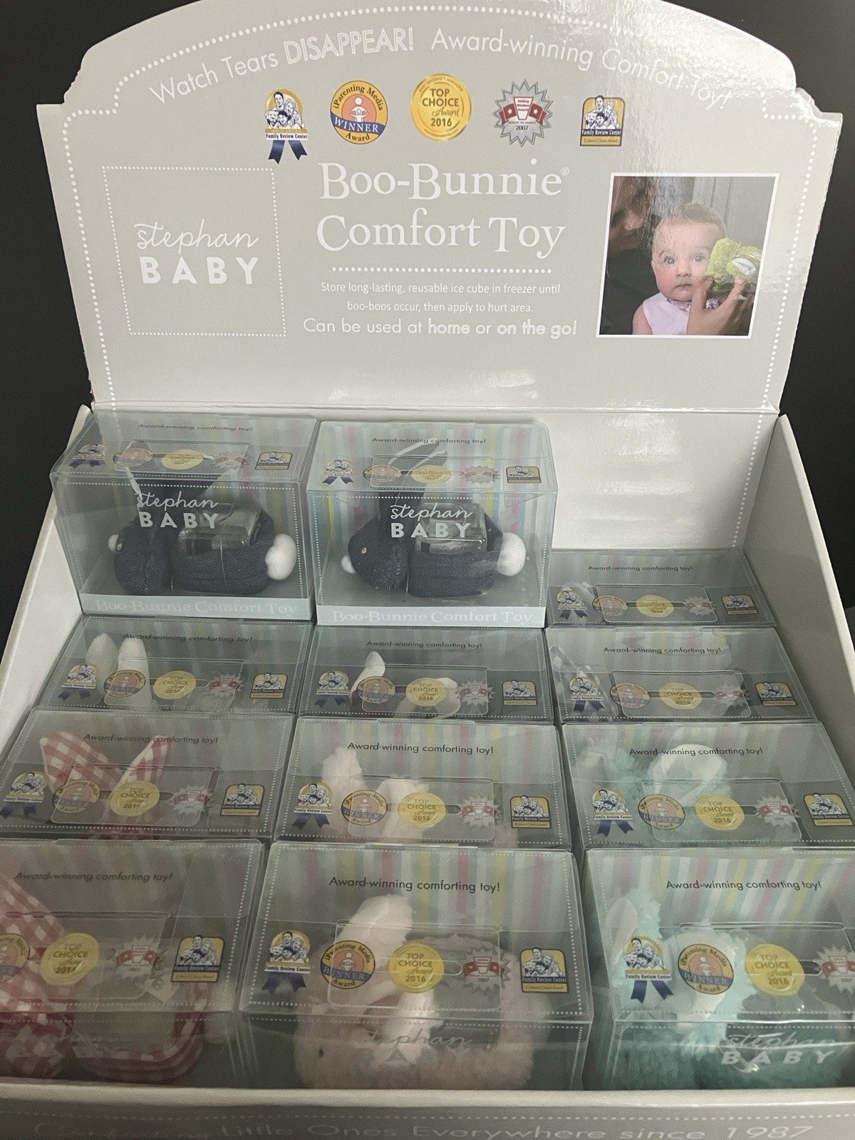 New Stephan Baby Boo-Bunnie Denim Plush Comfort Toy w/ Boo Cube Soothing