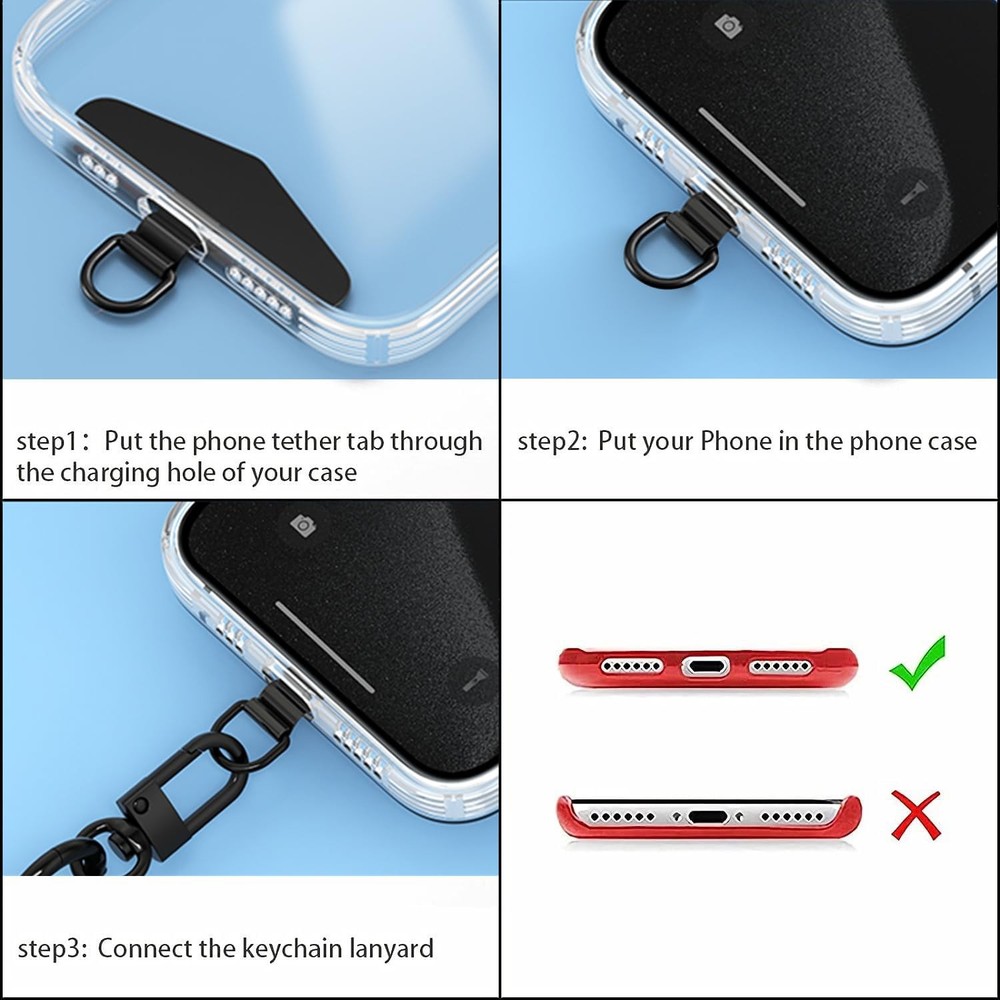 TENOC Metal Phone Tether Tab, Patch, One Size, Sliver & Black