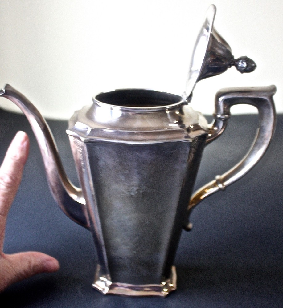 Vtg Gorham Silverplate Coffe Teapot Y308 Sugar & Creamer Set T monogram