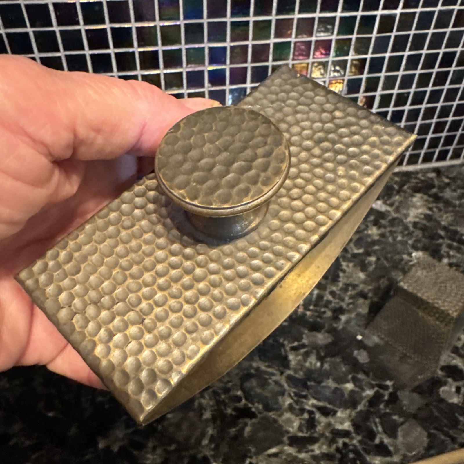 Vntg Signed S.W. FARBER NEW YORK Hammered Brass 7-piece Desk Set ART DECO EUC