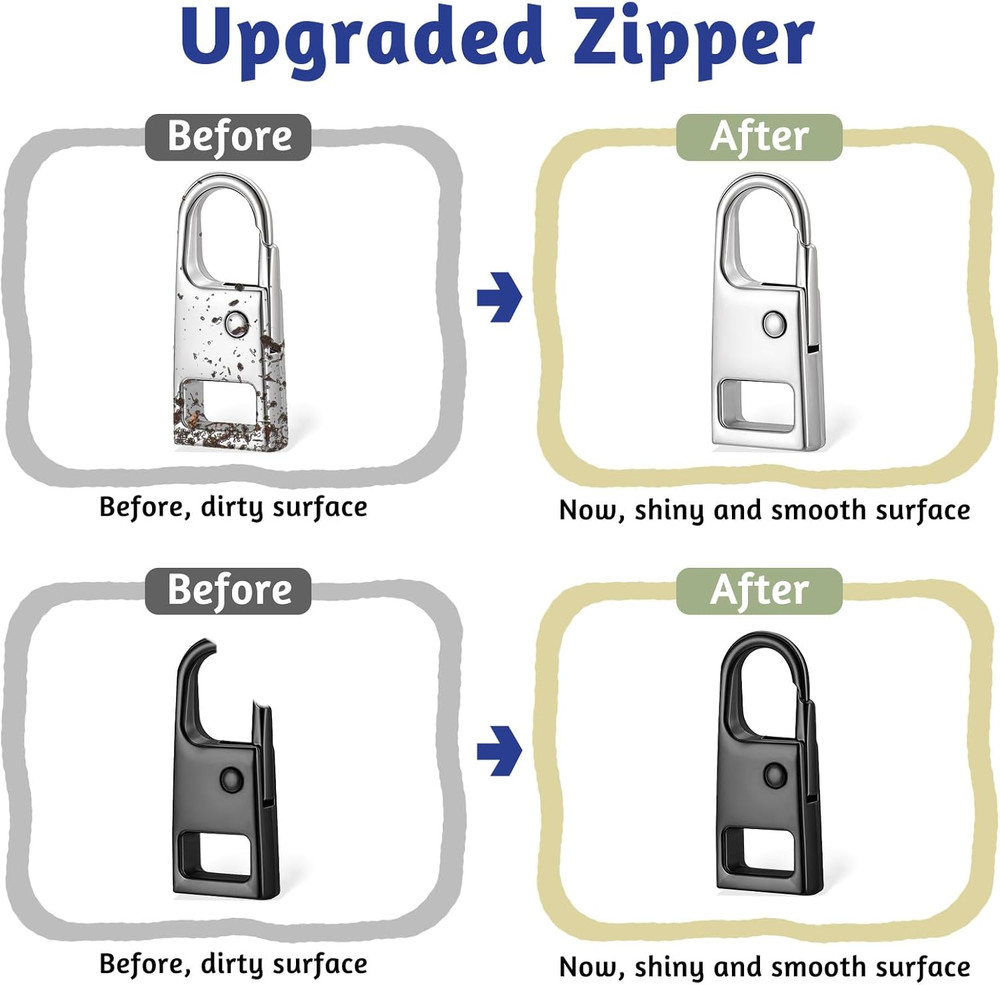 12 PCS Heavy Duty Zipper Pull Replacement for Suitcase Jacket Backpack Black/Sil