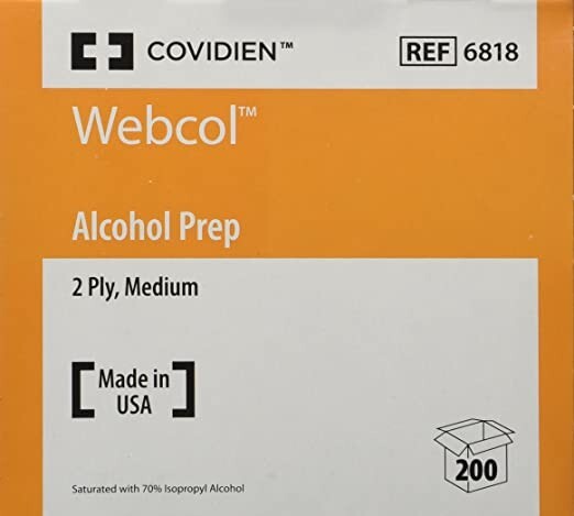 COVIDIEN #6818 Webcol Alcohol Prep, Sterile, Medium, 2-Ply (Pack of 200)