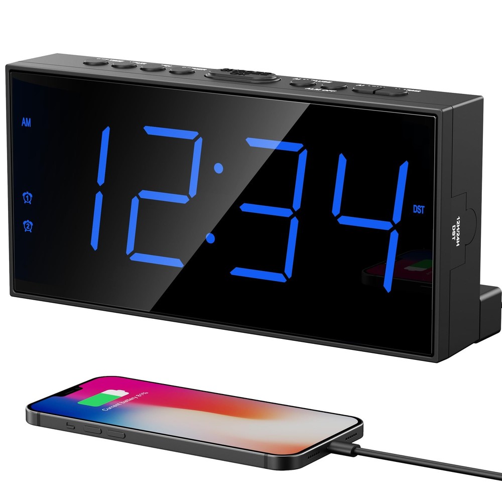 Large Display Alarm Clock for Bedroom, Easy to Read With Basic Digits, Blue