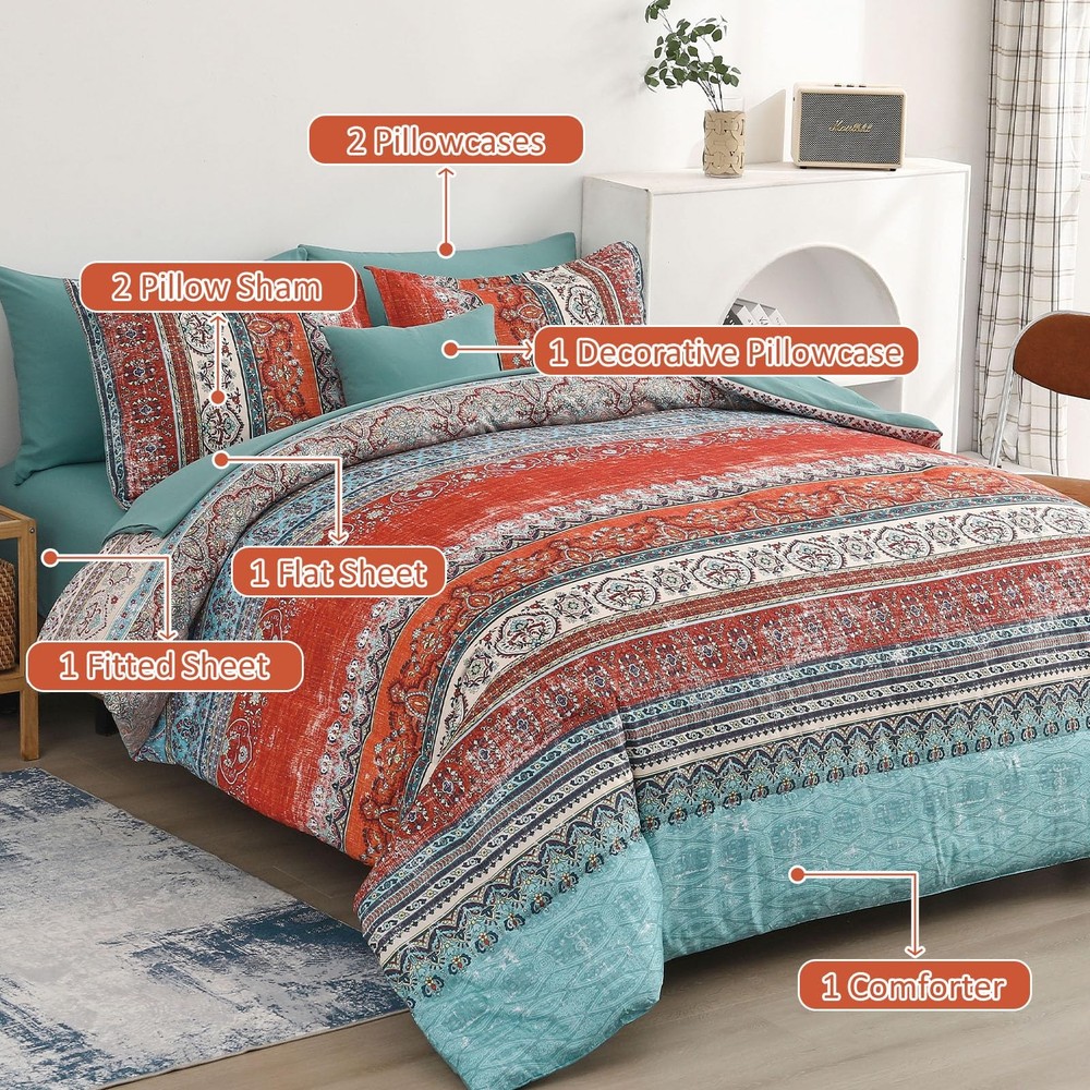 Cottolester Queen Comforter Set 8pc Boho