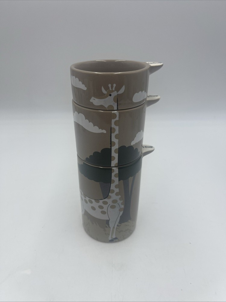 SIGNALS GLAZED CERAMIC 3 PC STACKABLE MEASURING CUP SET - Long Necked Giraffe