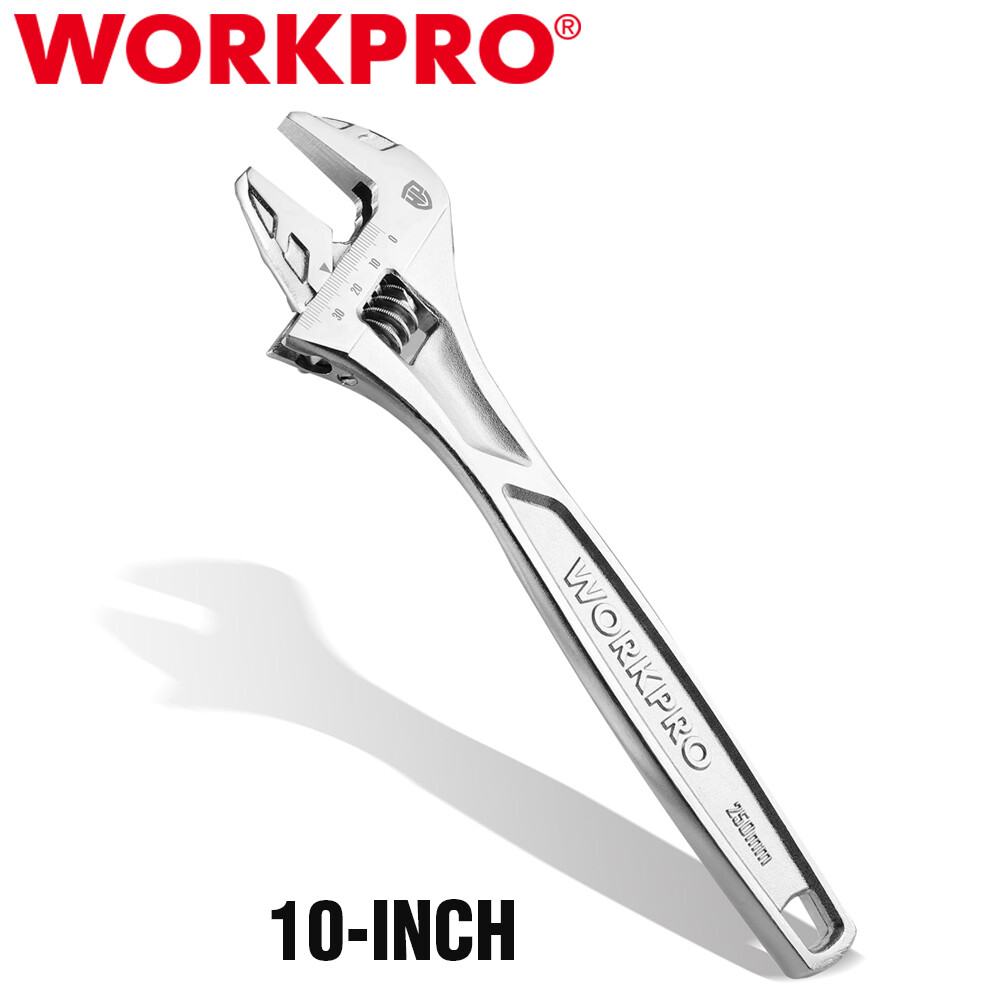 WORKPRO Adjustable Wrench 10" Heavy Duty Spanner Inch/Metric Scale Chrome Plated