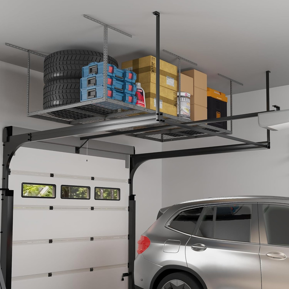 FLEXIMOUNTS 4X8 Overhead Garage Storage Rack, Adjustable Organization System, He