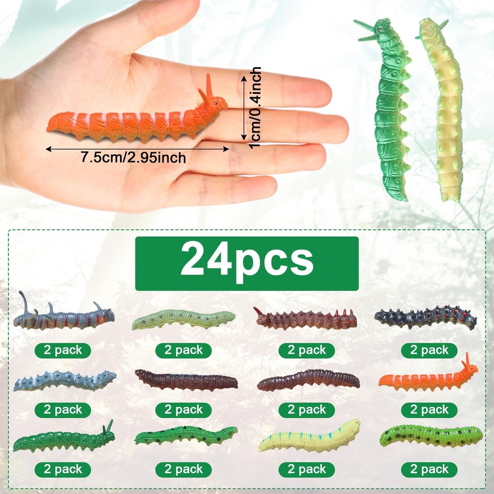 Arrowbash 24 Pcs Simulation Caterpillar Fake Worm Crawling Insects...