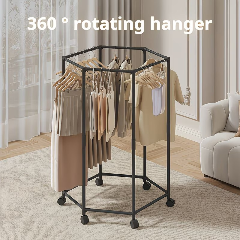 Hexagonal Rotary Clothes Rack Freestanding Laundry Dryer Space Saving