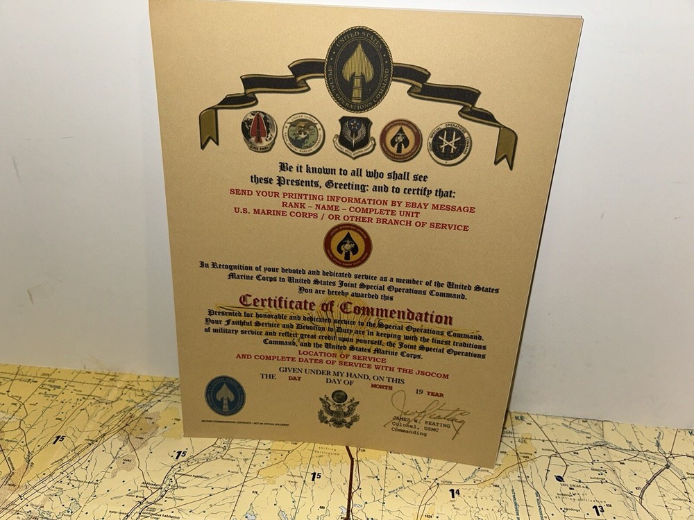 USMC / MARINE CORPS SPECIAL OPERATIONS COMMAND ~ CERTIFICATE OF COMMENDATION
