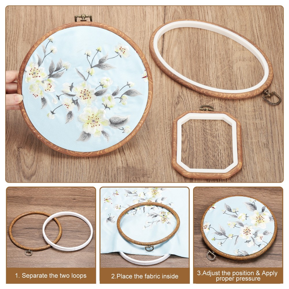 4 Pieces 2.9" x 2.9" Octagonal Embroidery Hoops Frame, Brown