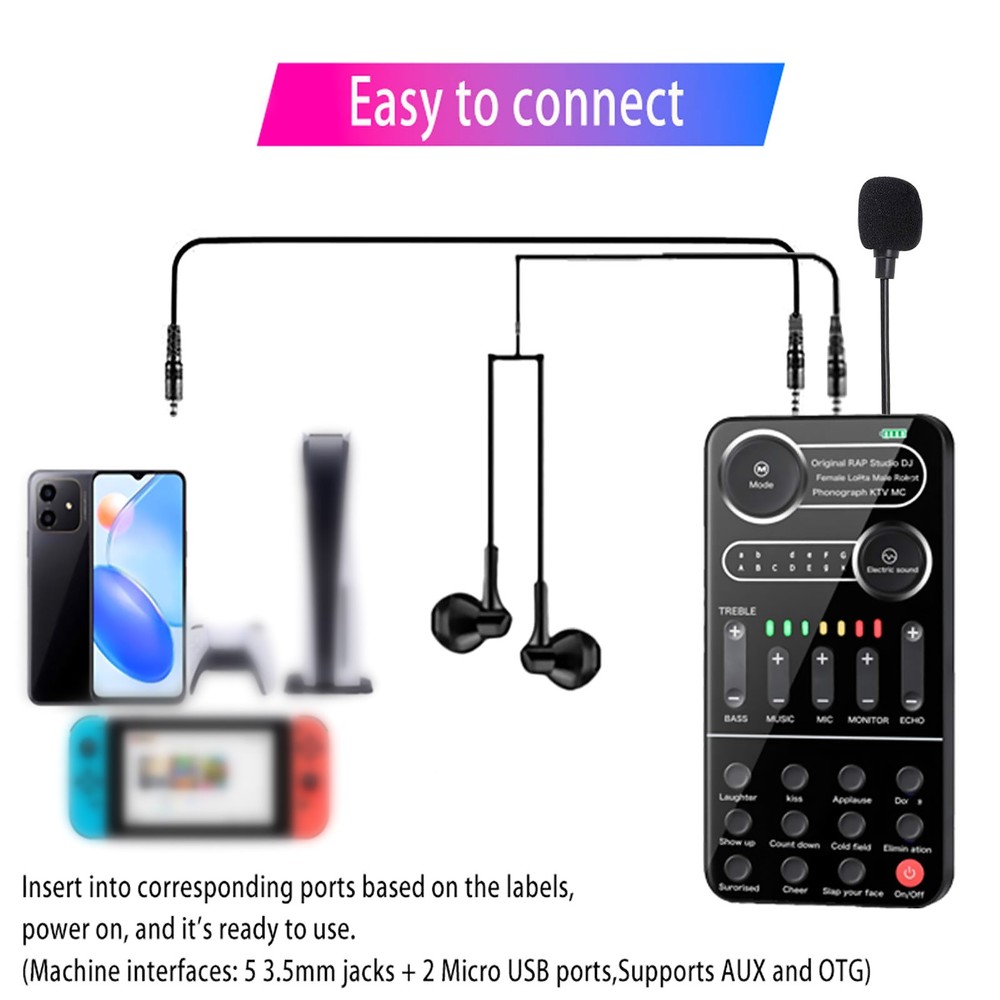 For Microphone Sound Card Portable Mixer with Evading Function 13 Sound Modes