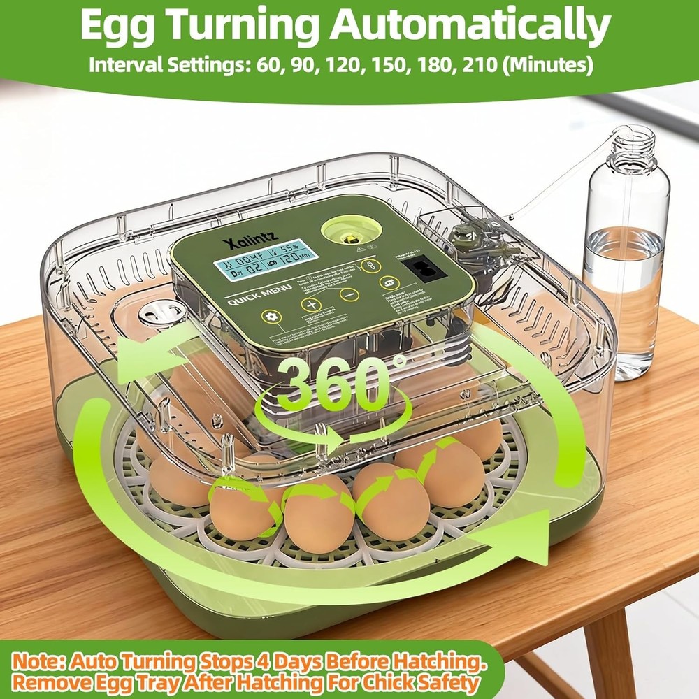 Automatic 12 Egg Incubator - Digital Temperature/Humidity Display, Hatch Day ...