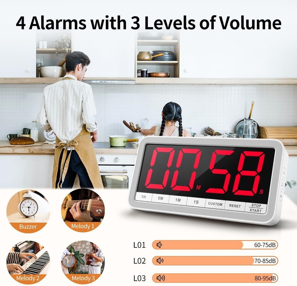 Portable Digital Timer with 7.8” Display & Rechargeable Battery - Cook & Learn