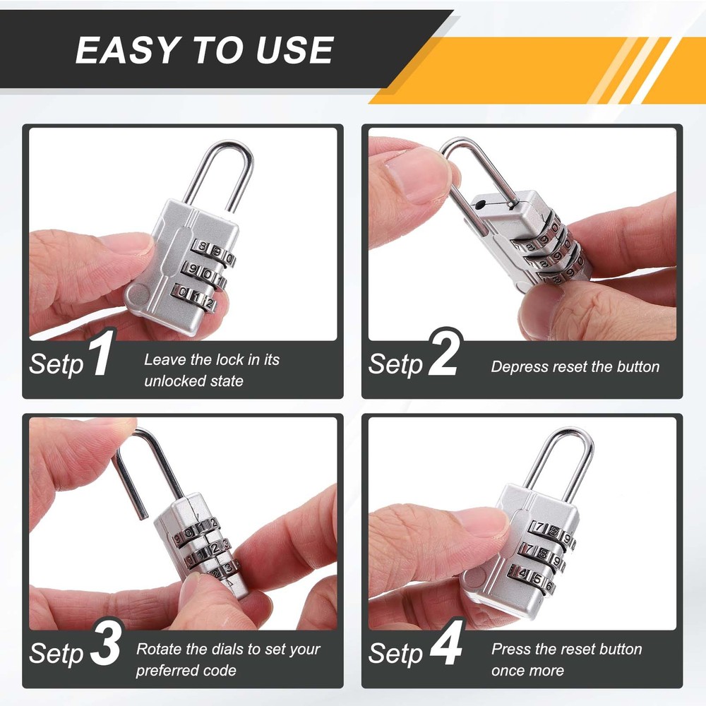 2Pcs Resettable 3 Digit Combination Lock Code Padlock, Red (56 x 24mm)