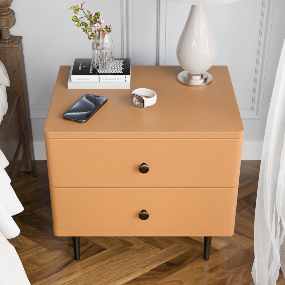 Orange double drawer solid wood bedside table convenient and easy to install