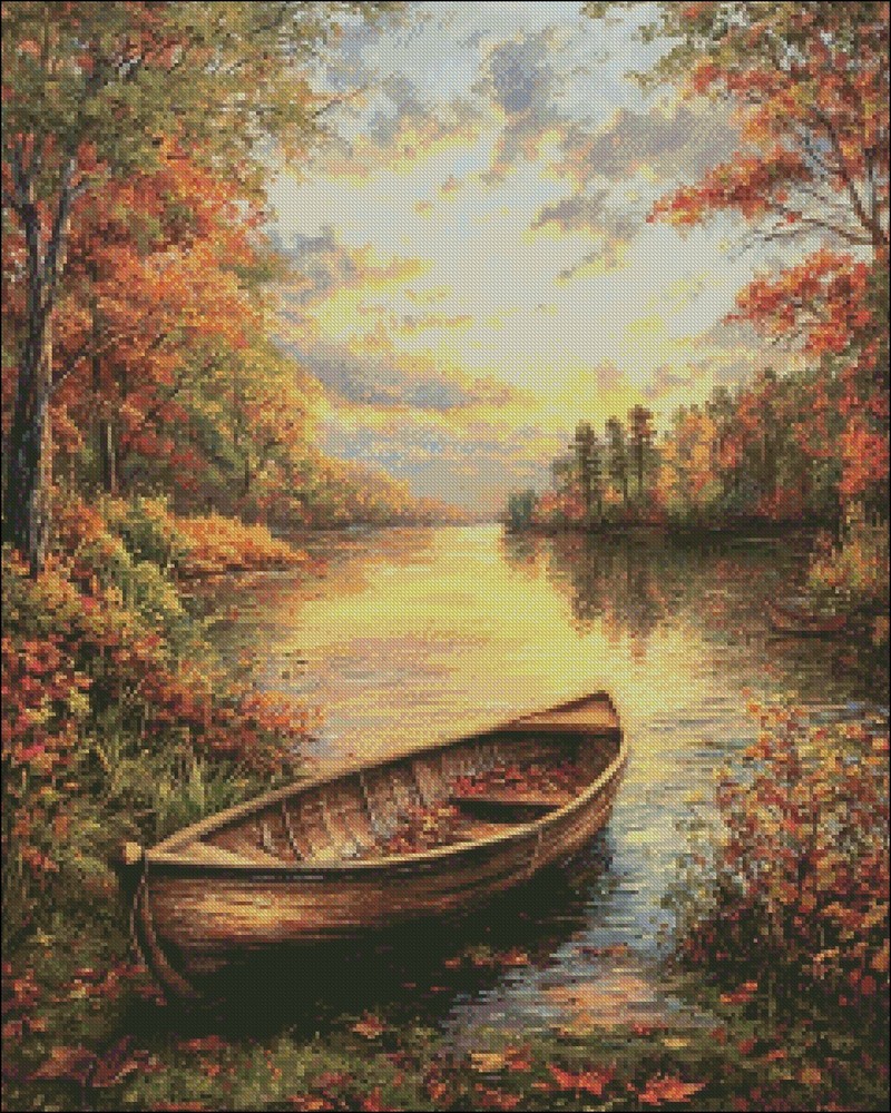 Lakeside Boat 3 - DIY Chart Counted Cross Stitch Patterns Needlework DMC Color