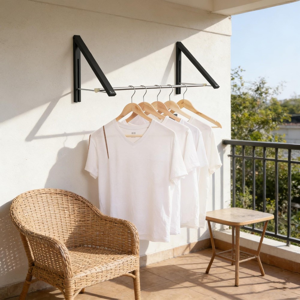 2-Piece Drill-Folding Clothes Drying Rack, 80cm Crossbar, Suitable for Bedroo...