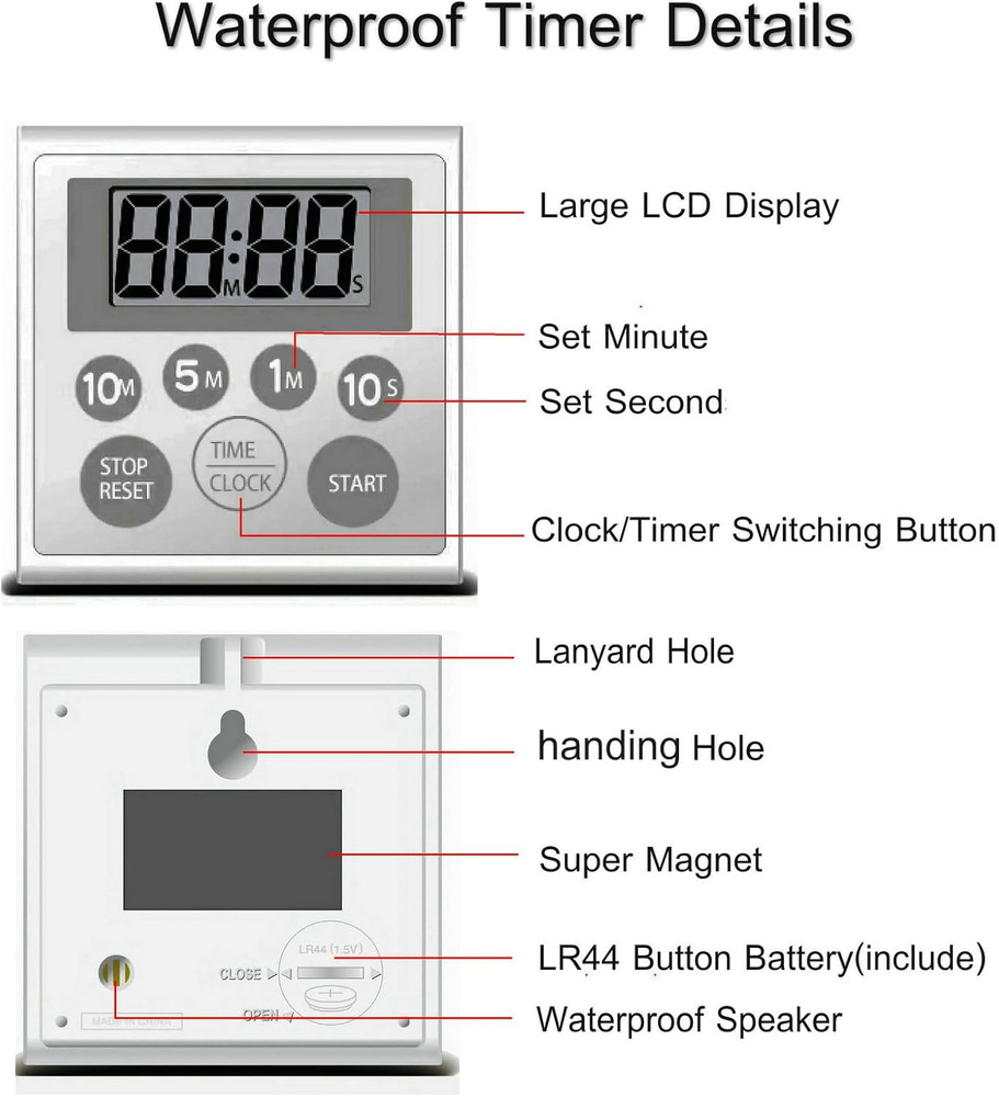 Digital Timer Waterproof Shower Timer Shower Clock Bathroom Kitchen Timer with S
