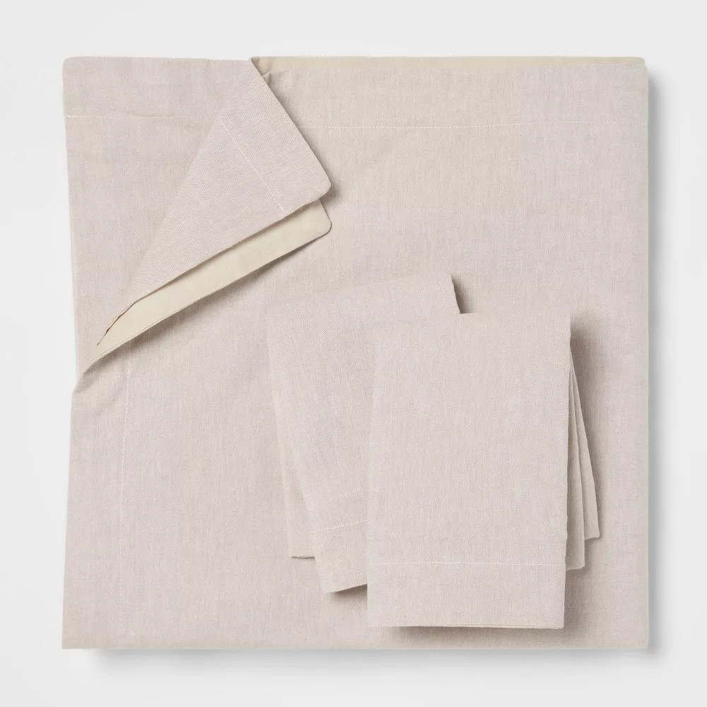 King Cotton Linen Chambray Duvet Cover & Sham Set Khaki - Threshold