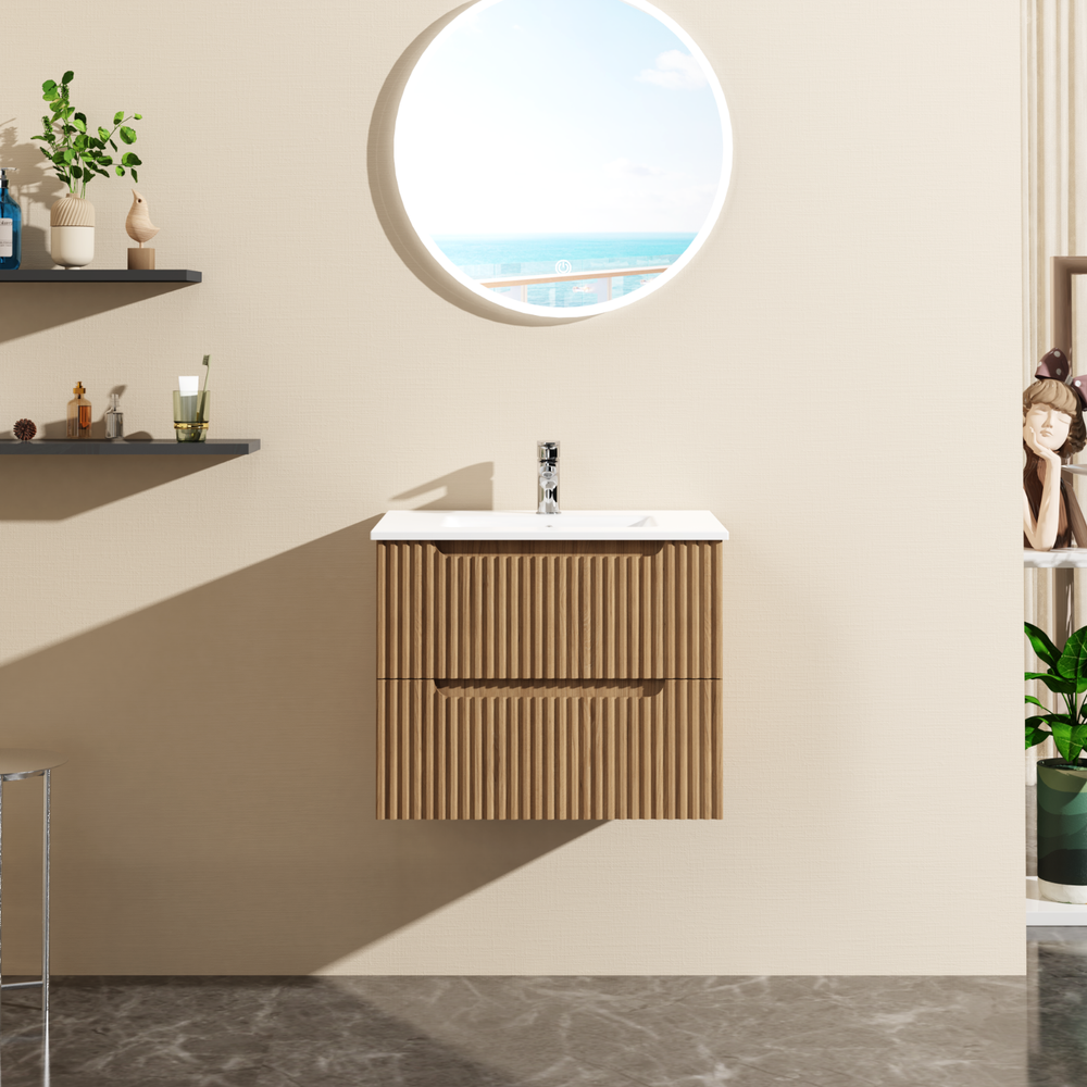 Goodyo 24" Wall-Mount Bathroom Vanity Cabinet Floating , Walnut