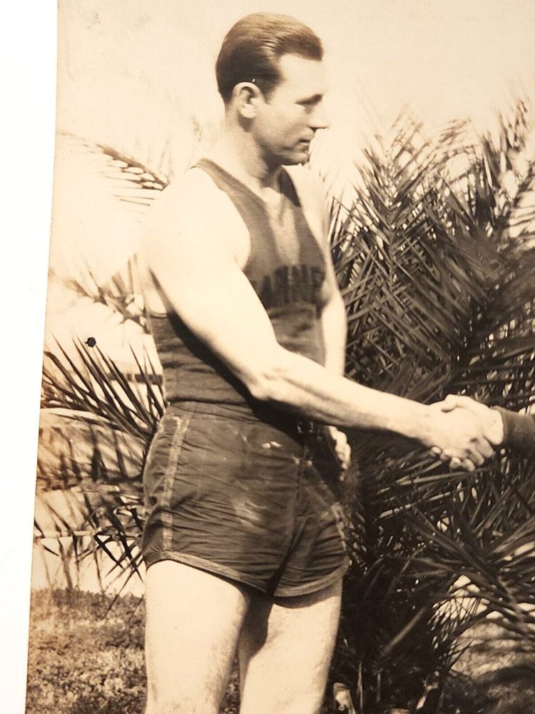 1920's USMC MARINE CORPS ATHELETE with COACH PHOGRAPH