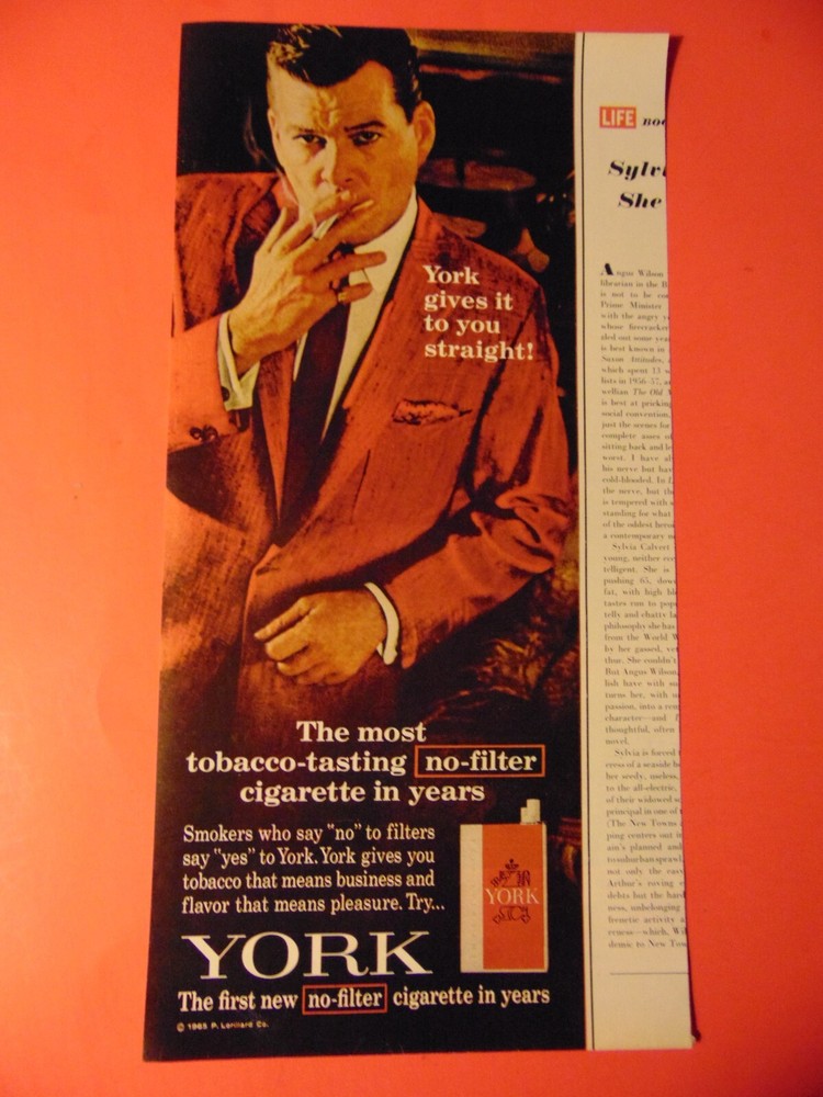1965 YORK No-Filter Cigarettes vintage print ad