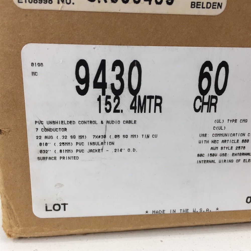 Belden 9430 060 Unshielded Audio & Control Cable 7/C 22awg 159'