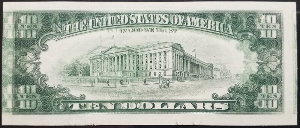 1985 $10 FRN 《Misaligned Face & Tripled Impressions On Back》PCGS 58 PPQ *Nice*