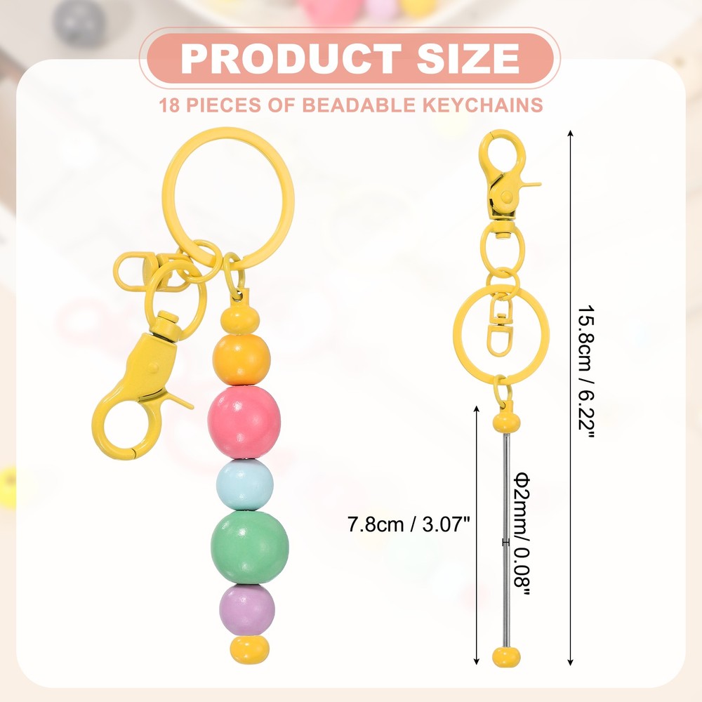 18Pcs Beadable Keychains, DIY Beaded Keychain Making Kit, Candy Yellow